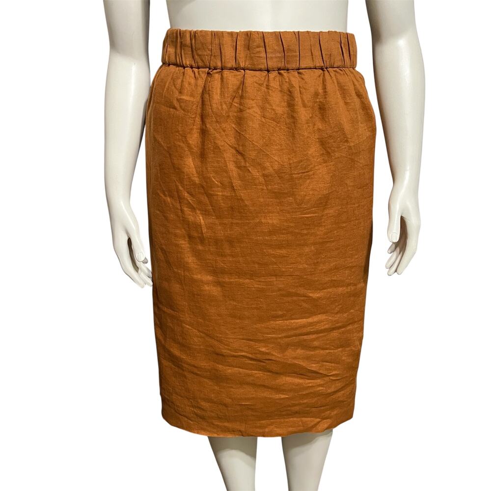 🌟J.Crew Women’s Rust Brown 100% Linen Skirt Knee Length Sz-Medium